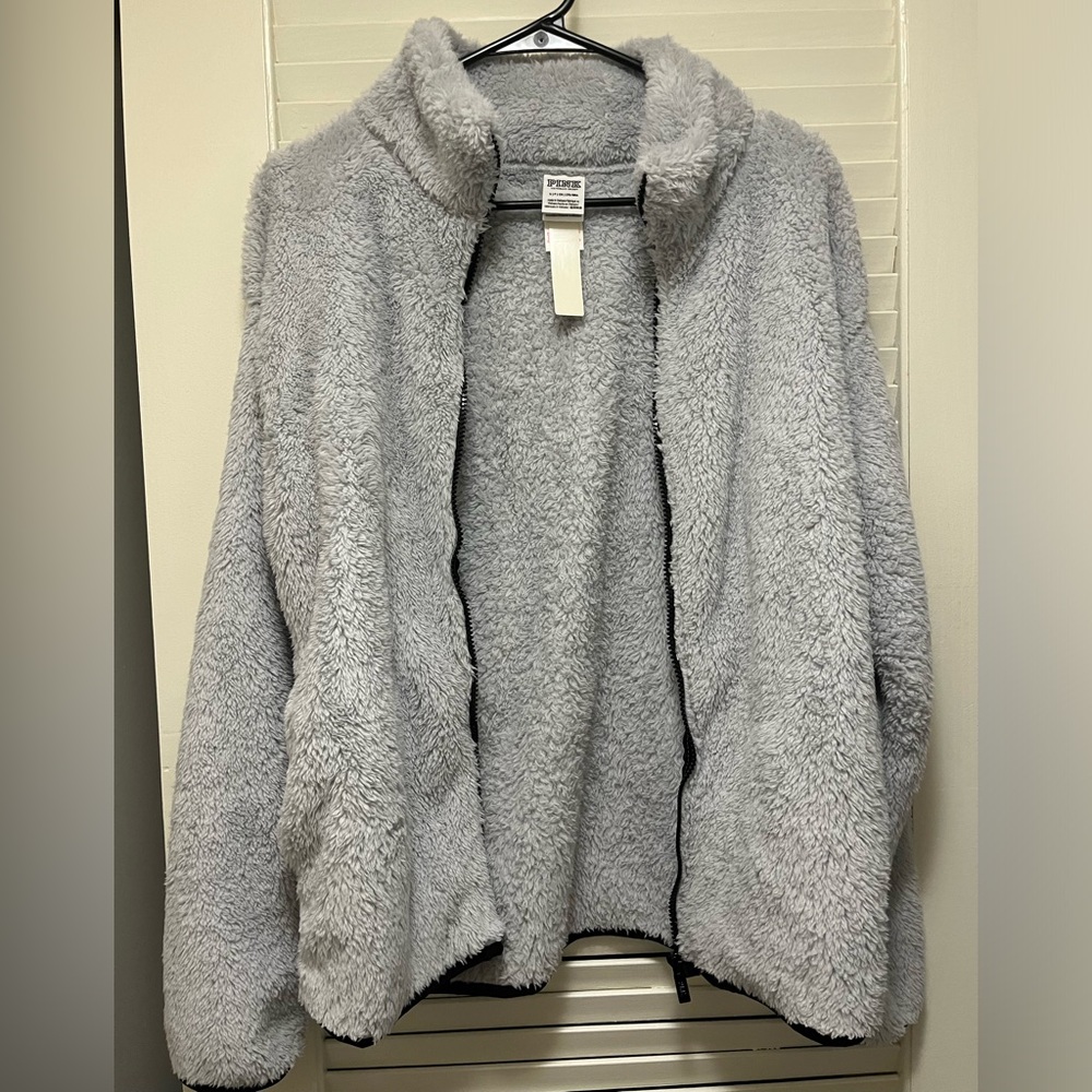 VS PINK Grey Sherpa Zip Up Jacket